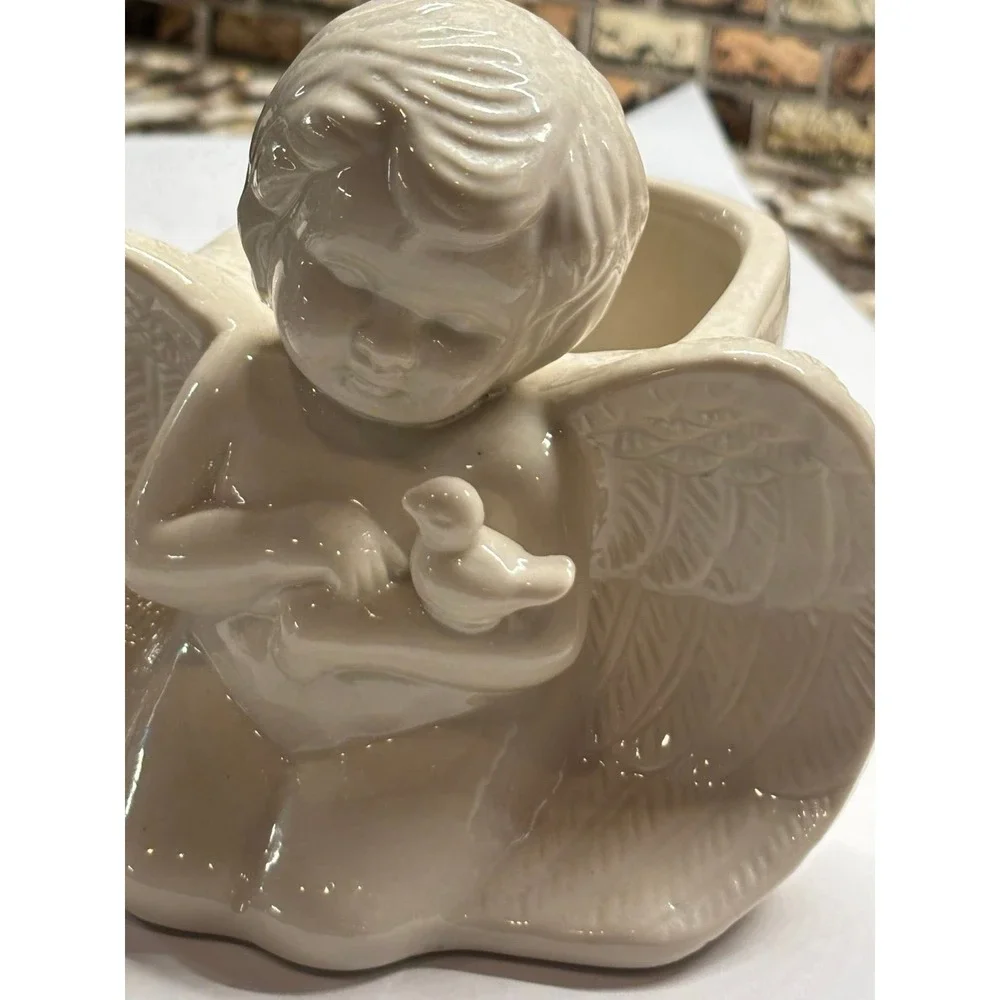 Angel Kneeling Cherub with Bird Planter for Succulents Trinkets Sponge